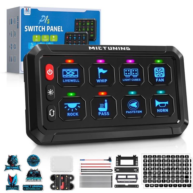 ميكتونينغ 8 مجموعة لوحة مفاتيح P1SB08 زرقاء عالية الطاقة 6 مستويات سطوع متعددة الوظائف مفتاح مؤقت فلاش ستروب صندوق تحكم دائرة للسيارة مقاوم للماء ضمان لمدة سنتين