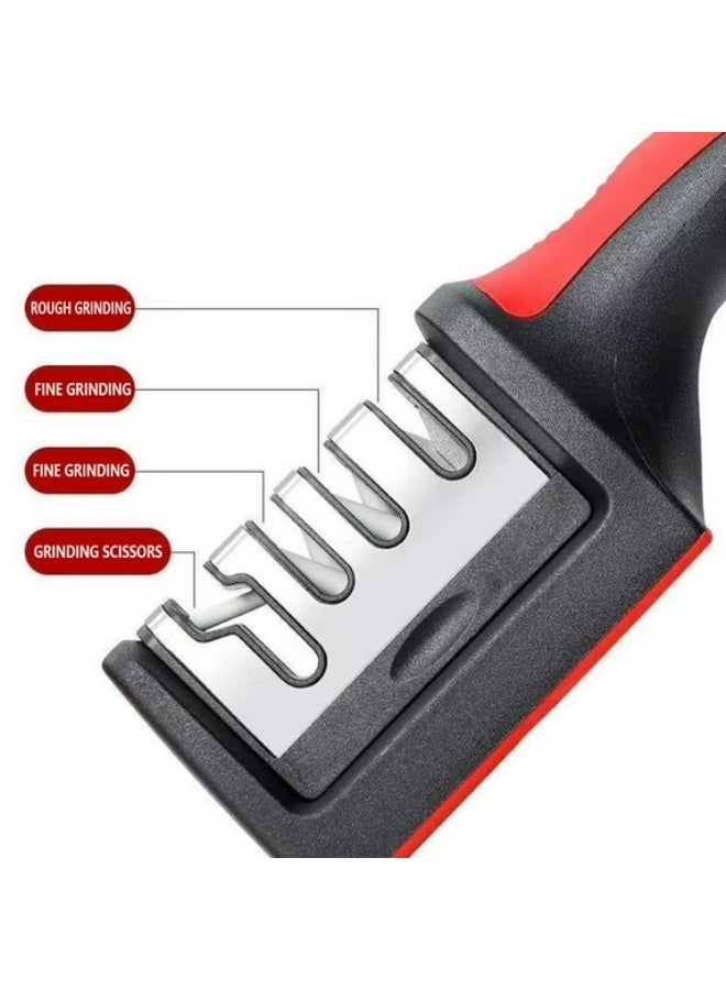 Knife Sharpeners for Kitchen Knives and Scissors with 4 Stage Sharpening Slots, Stainless Steel 4 in1 Kitchen Knife Sharpener, Ergonomic and Easy to Use Knife Sharpening Kit - Image 2