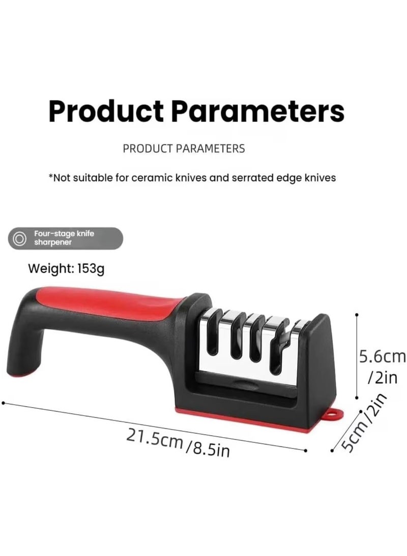 Knife Sharpeners for Kitchen Knives and Scissors with 4 Stage Sharpening Slots, Stainless Steel 4 in1 Kitchen Knife Sharpener, Ergonomic and Easy to Use Knife Sharpening Kit - Image 4