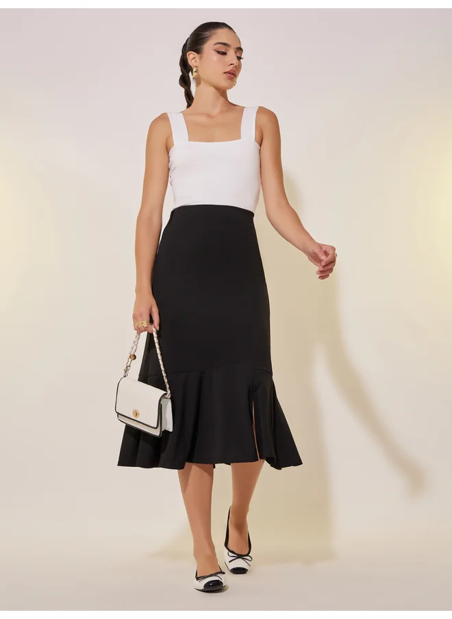 تايك تو Take Two Solid A-Line Midi Skirt