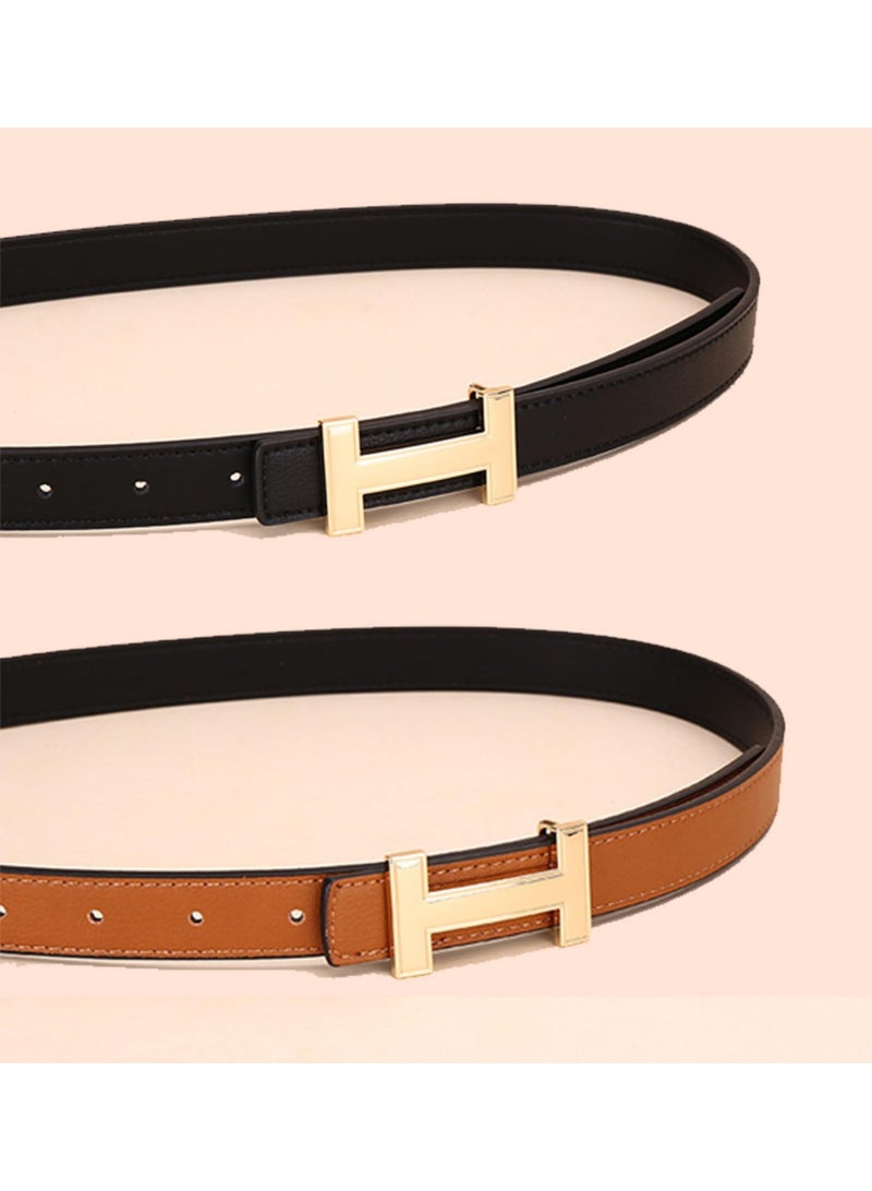 Women's PU Leather H-Buckle Belt Set, 2 Pack (Black & Brown), 105cm Length, 2.5cm Width - Image 3