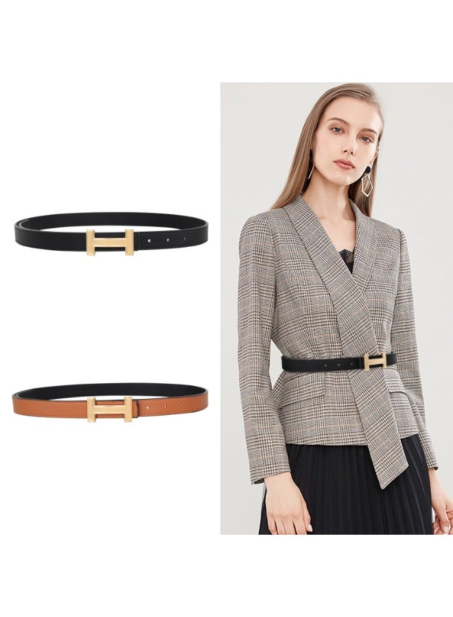 Women's PU Leather H-Buckle Belt Set, 2 Pack (Black & Brown), 105cm Length, 2.5cm Width - Image 5