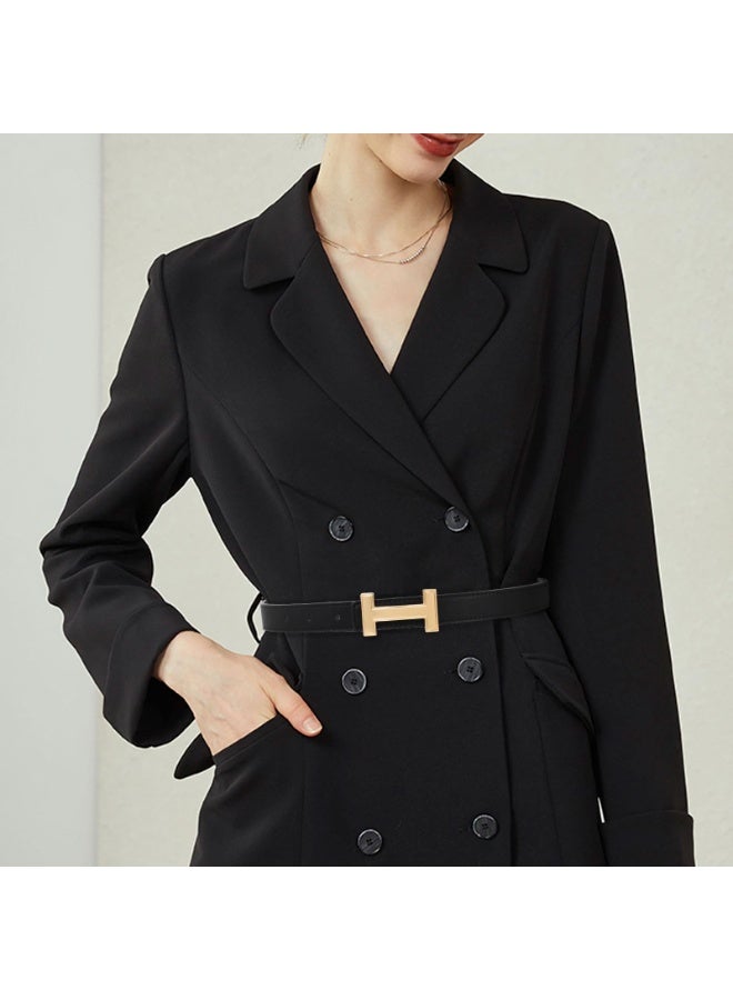 Women's PU Leather H-Buckle Belt Set, 2 Pack (Black & Brown), 105cm Length, 2.5cm Width - Image 2
