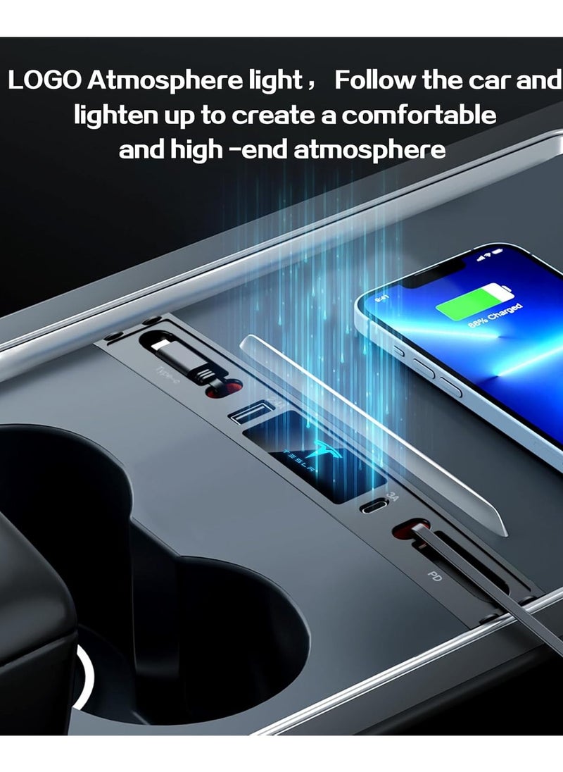 Generic - USB Charger Multi Port for 2021 2022 2023 Tesla Model 3/Y , Multifunctional Accessories with Logo and Retractable Cable,Tesla hub 100% Fit Center Console Adapter - Image 1