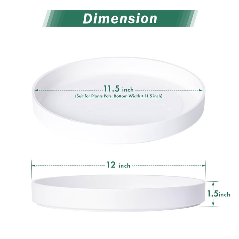 Phoenix Vine 12 Inch Plastic Plant Saucer Water Drip Tray, Heavy Sturdy Round Plant Drainage Tray for Indoors Outdoor, Matte White, 21-TY-12W-1 - Image 2