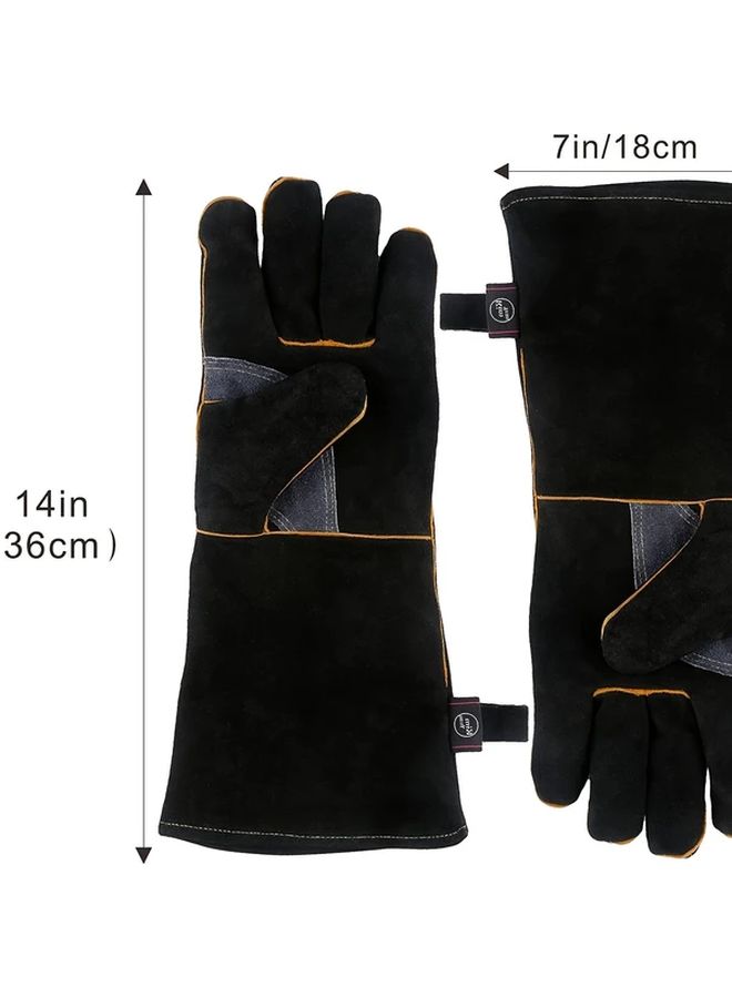 Fire And Heat Resistant Leather Gloves 16in Grey for BBQ Grill Oven Stove Welding - Image 2