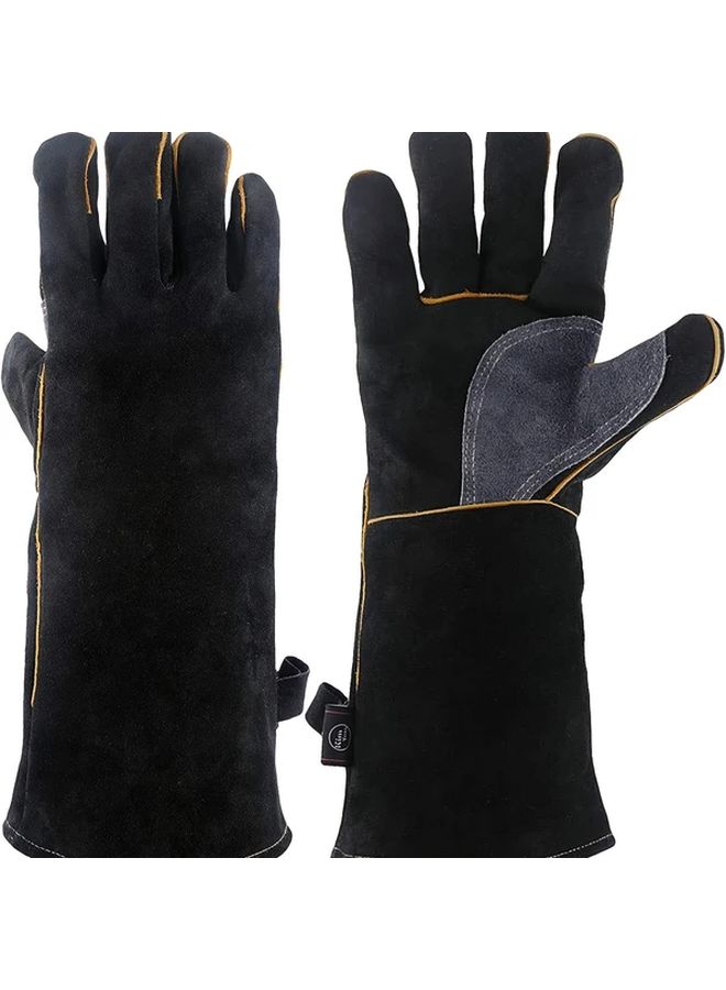 Fire And Heat Resistant Leather Gloves 16in Grey for BBQ Grill Oven Stove Welding - Image 1
