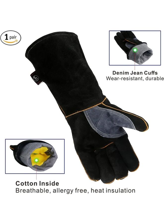 Fire And Heat Resistant Leather Gloves 16in Grey for BBQ Grill Oven Stove Welding - Image 5