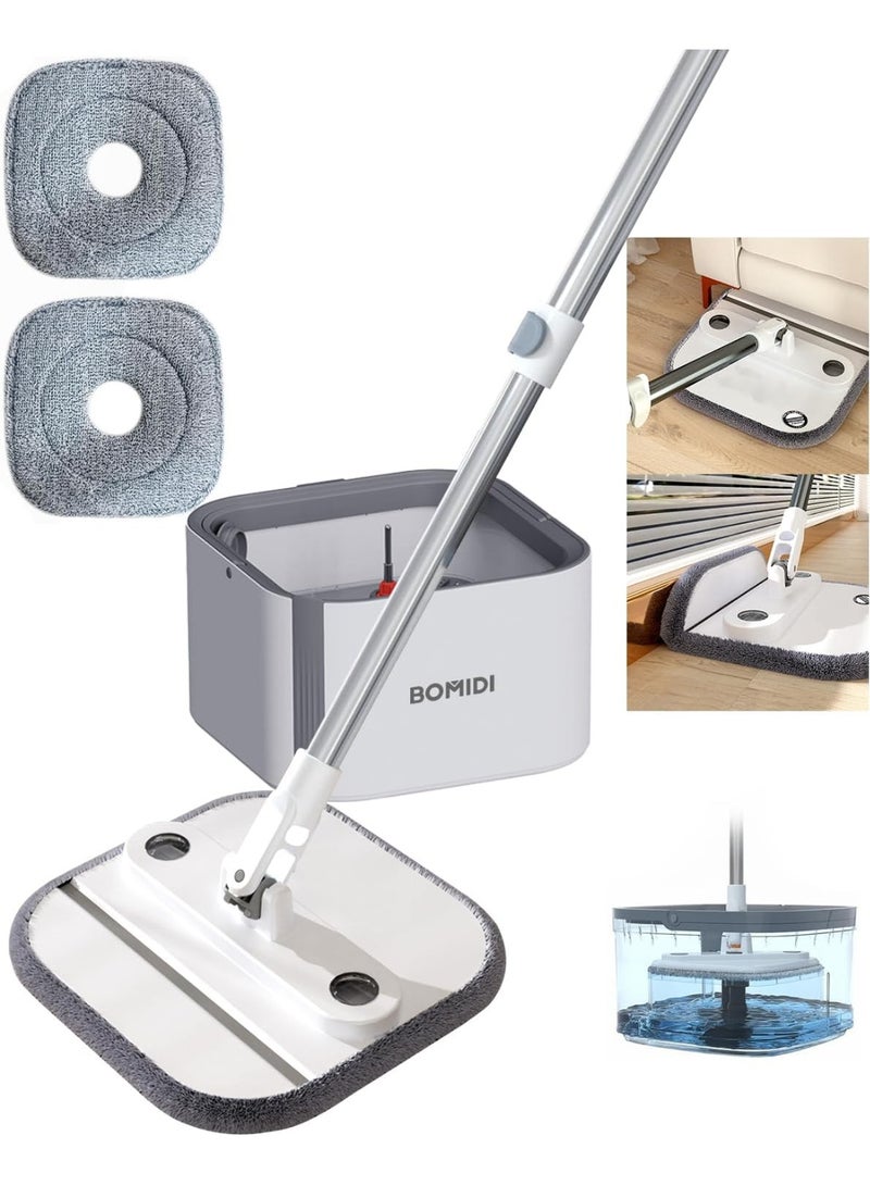 BOMIDI BOMIDI 360° Spin Mop for All Floors - Foldable Dry & Wet Floor Mop with Dual Water Tanks, Effortless Stain Removal for Tile, Wood, Marble (30cm Ultra-Wide Mop Head)