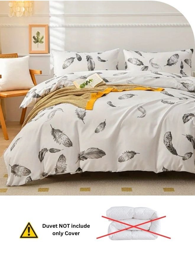 LUNA Home King size 6 piece duvet cover set, white bed linen with gray feathers.  - Image 3