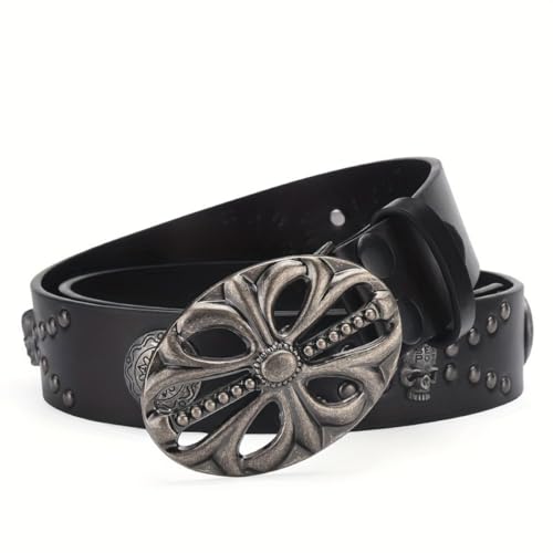 OATSBAS Men's Bohemian Style Vintage Skeleton Riveted Hip Hop Punk Rock Y2K Belt (Black, 47 inch) - Image 3