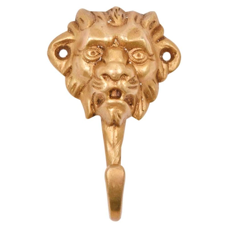 Indian-Shelf IndianShelf 1 Piece Brass Kids Lion Head Wall Hooks Animals Vintage Coat Hooks Gold Decorative Hooks Purse Hanger Key Holder Kids Coat Rack Wall Mount Bag Backpack Hooks Boys Girls Room Dcor  - Image 1