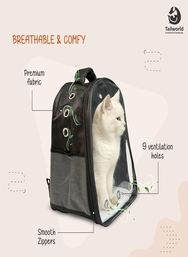 Tailworld Portable Pet Carrier Backpack for Cats & Small Dogs - Transparent Window, 9 Air Vents, Breathable Mesh, Built-in Safety Leash, Lightweight Travel Bag for Outdoor & Travel (Black) - Image 3