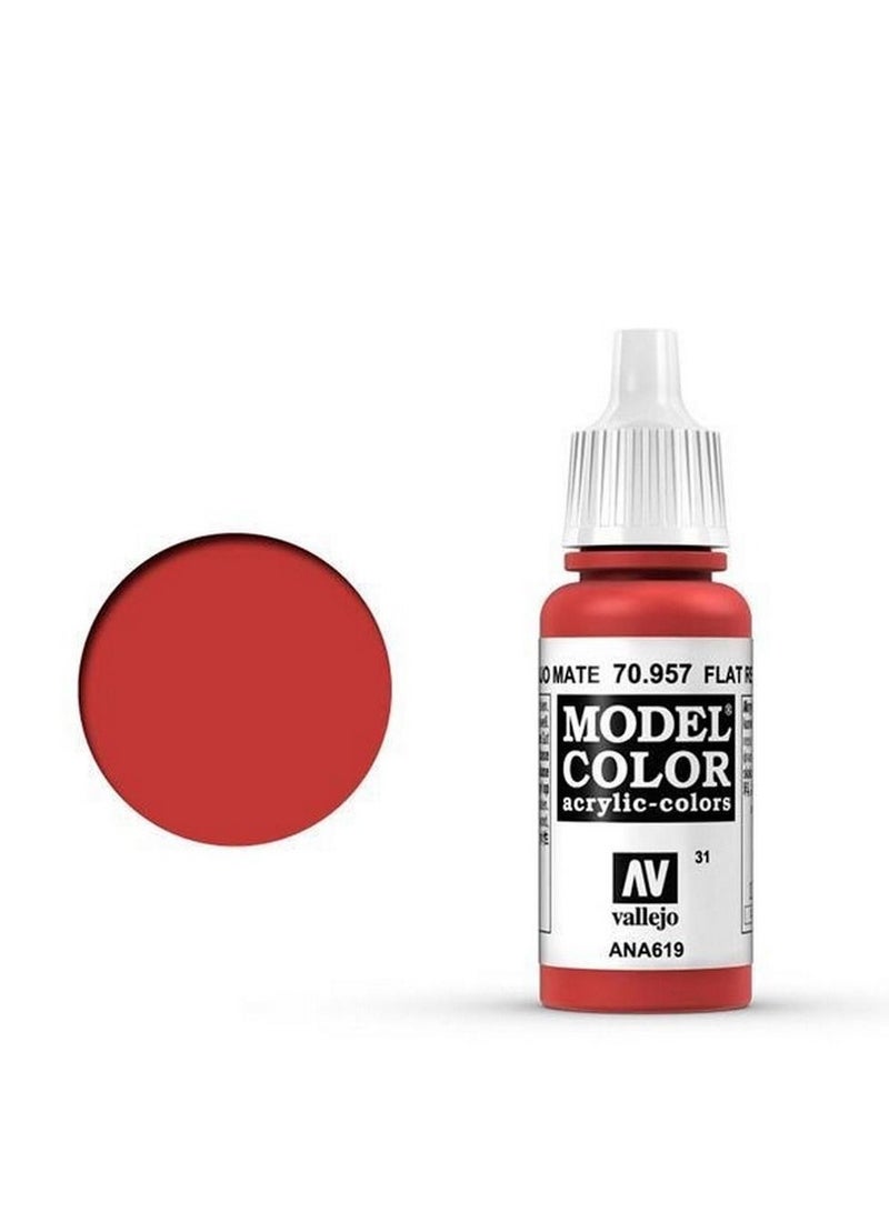 لون موديل 957 أحمر مسطح، زجاجة 18 مل، طلاء أكريليك لمشاريع المجسمات المصغرة والنماذج المصغرة.
