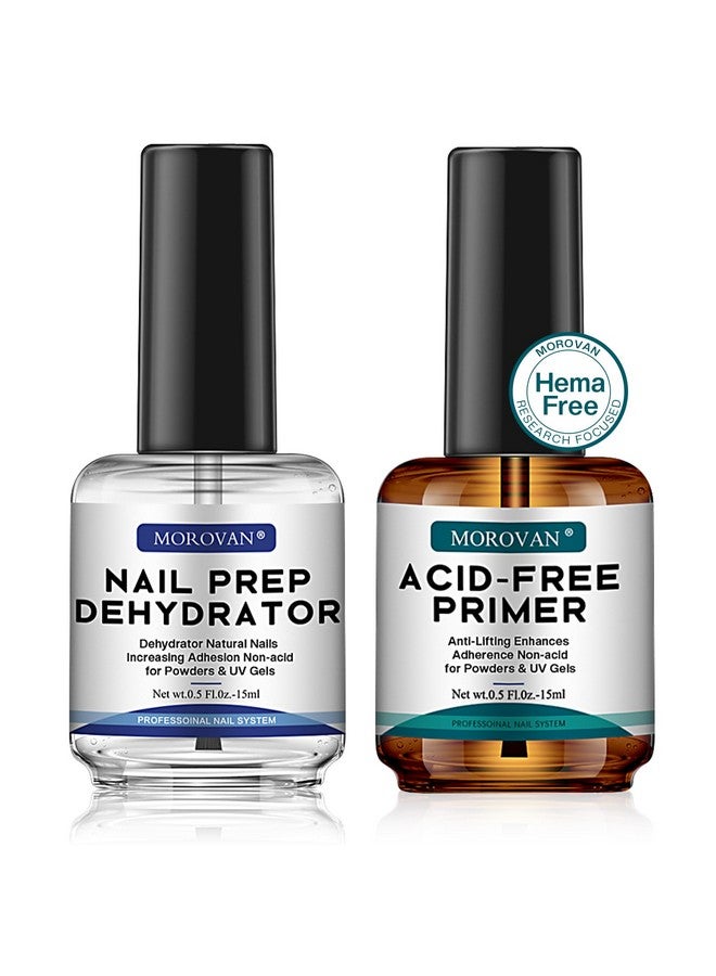Morovan Professional Natural Nail Prep Dehydrate and Acid-Free Primer, Dehydrator for Acrylic and Gel Nail Polish, Non Acid Primer for UV Gels Fast Dry Superior Bonding Agent Gift Box Set - Image 1