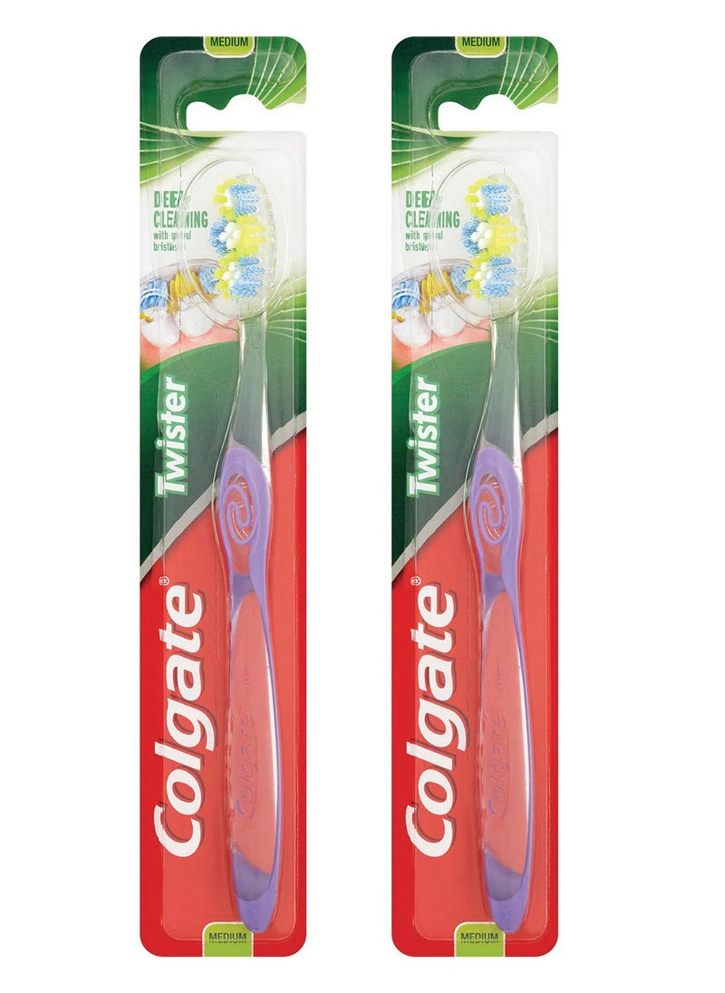 Colgate - Pack Of 2 Colgate Twister Toothbrush Medium Multi Colour - Image 1