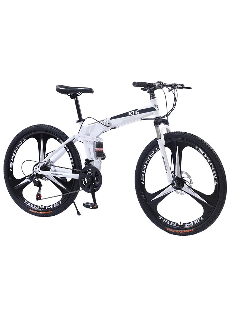 ETG 26 Inch 21 Speed Foldable Mountain Bike High Carbon Steel Frame Dual Disc Brakes Shock Absorption for Men and Women - Image 1