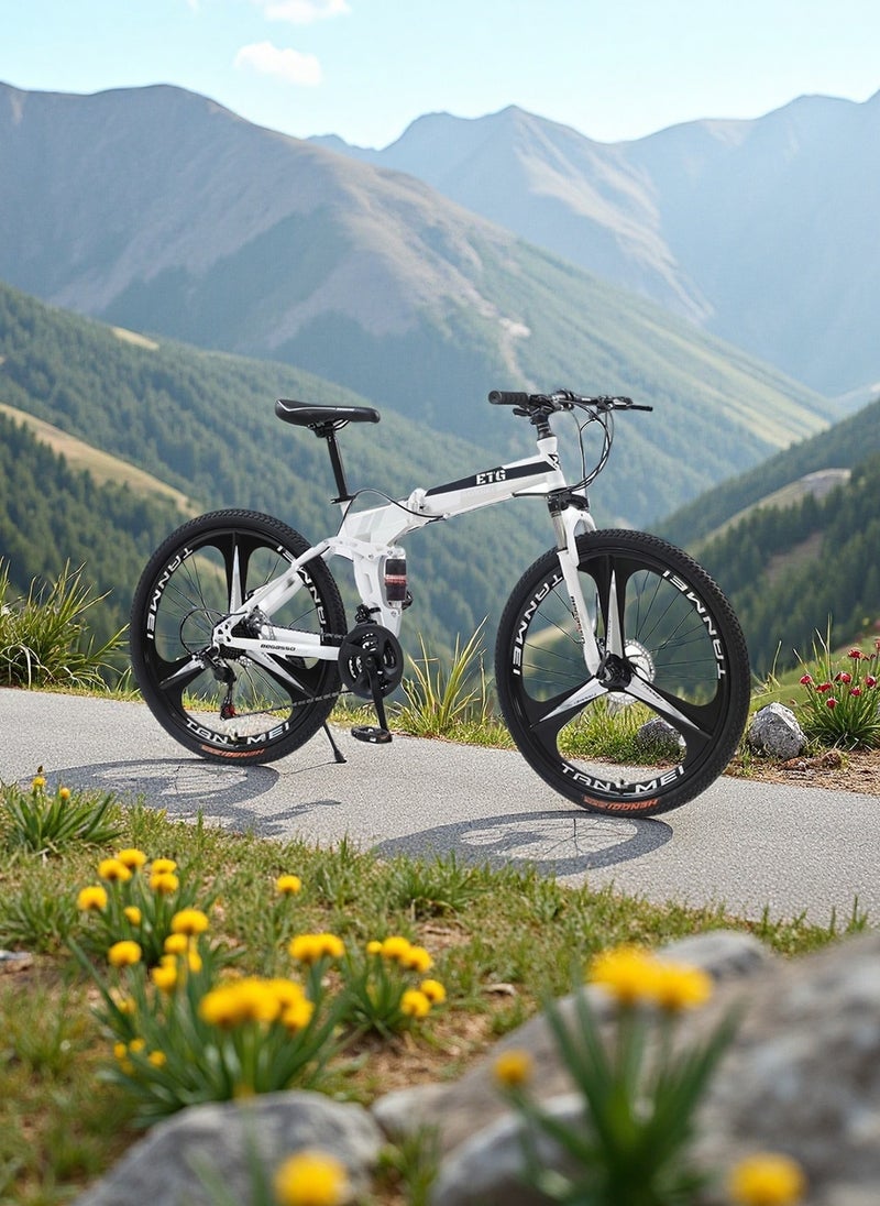 ETG 26 Inch 21 Speed Foldable Mountain Bike High Carbon Steel Frame Dual Disc Brakes Shock Absorption for Men and Women - Image 2