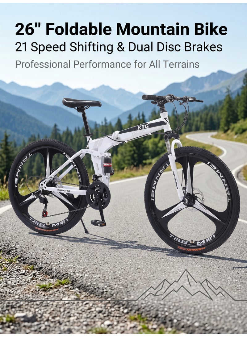 ETG 26-Inch 21-Speed Foldable Mountain Bike – High Carbon Steel Frame, 3-Blade Wheel - Image 1