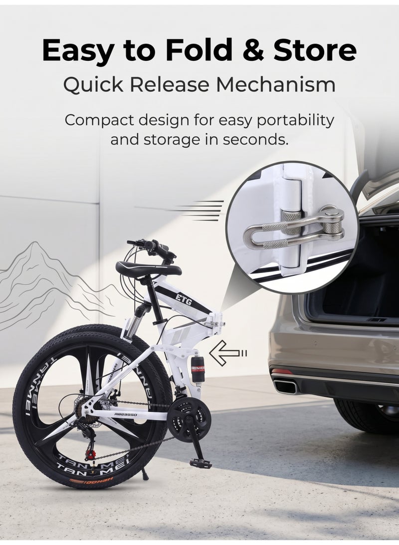 ETG 26-Inch 21-Speed Foldable Mountain Bike – High Carbon Steel Frame, 3-Blade Wheel - Image 4