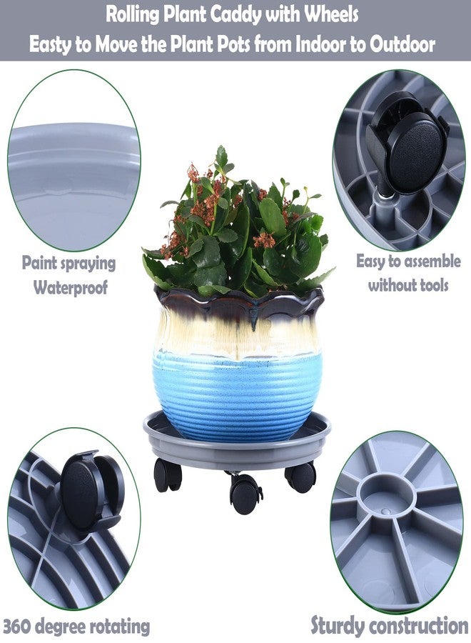 Planterhoma 6 Packs Plastic Plant Caddy with Casters 12” Plant Dolly Heavy Duty Rolling Plant Stand with Wheels for Indoor and Outdoor Large Heavy Plant Pot Rollers, Black and Grey - Image 2