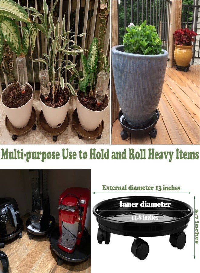 Planterhoma 6 Packs Plastic Plant Caddy with Casters 12” Plant Dolly Heavy Duty Rolling Plant Stand with Wheels for Indoor and Outdoor Large Heavy Plant Pot Rollers, Black and Grey - Image 3