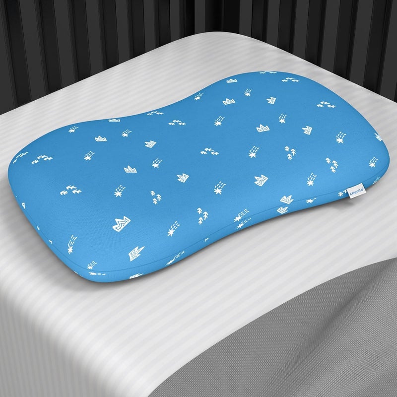 Cherilo Contour Memory Foam Pillow for Kids for Extra Neck Support Kids Pillow with Removable Cover Royal Star Pattern Baby Pillow for Girls and Boys For 3 Years Above 205 x 115 x 25 Blue - Image 1