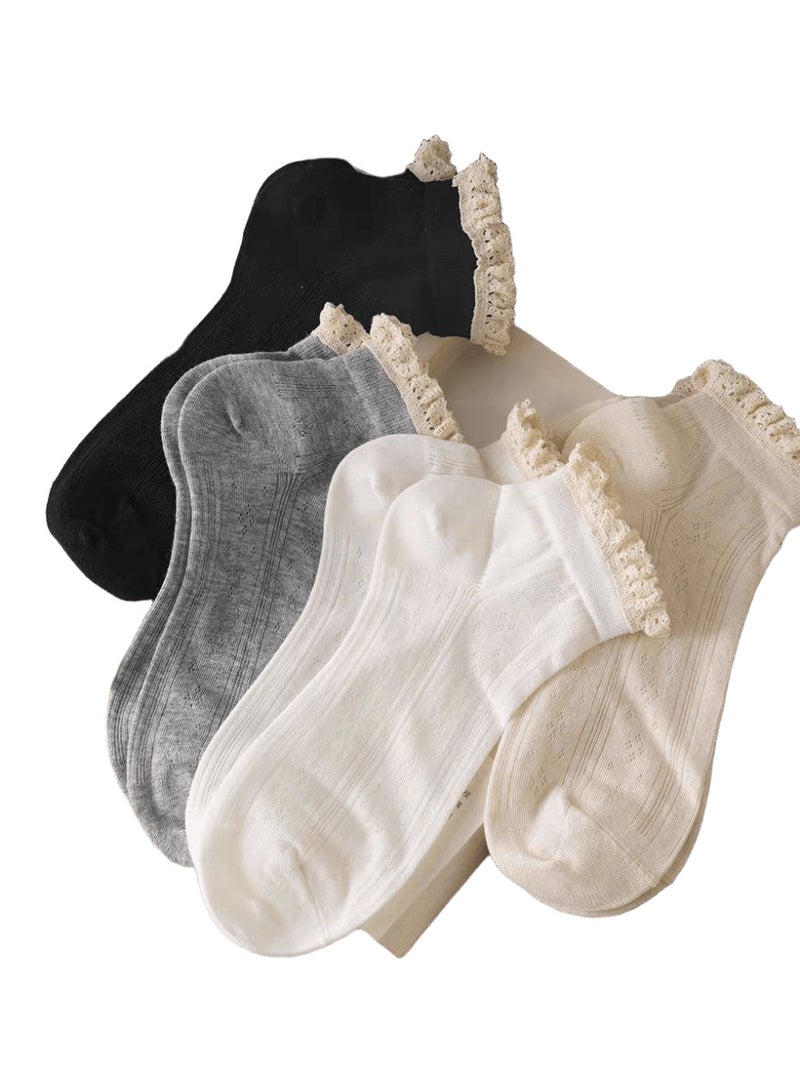 SMARTEDGE Women's Striped Ankle Socks with Lace Trim, Summer Short Socks, Very Stylish, 6-Pair Set in Assorted Colors. Modern Design