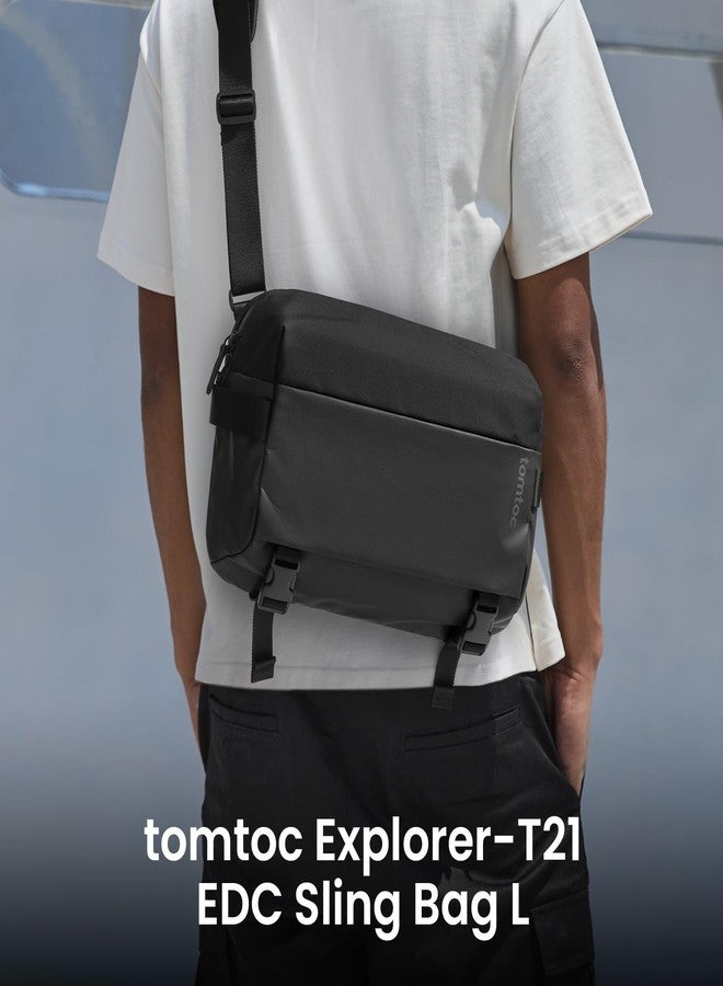 tomtoc Compact EDC Sling Bag 3L-10L, Minimalist Crossbody Bag Chest Shoulder Pack for Men Women, X-pac/Recycled Polyester, Black, L/(Fits up to 14-inch MacBook), Stylish - Image 2
