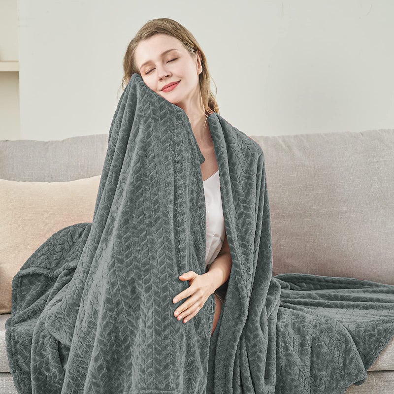 inhand Grey Leaves Pattern Throw Blanket for Couch, Super Soft Flannel Cozy Lightweight Fuzzy Blankets for Women, 50 x 60 Inches - Image 5