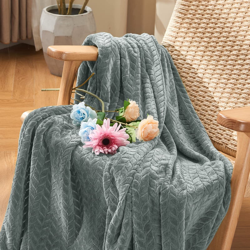 inhand Grey Leaves Pattern Throw Blanket for Couch, Super Soft Flannel Cozy Lightweight Fuzzy Blankets for Women, 50 x 60 Inches - Image 2