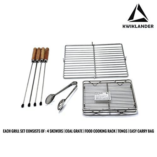 KWIKLANDER®- Compact Portable Foldable Stainless Steel Tandoor Charcoal Barbeque BBQ Grill Set with 4 Skewers, Tongs, Bag, Charcoal Tray + Top Cooking Grate For Home Outdoor Garden | 32x28 cm - Image 4
