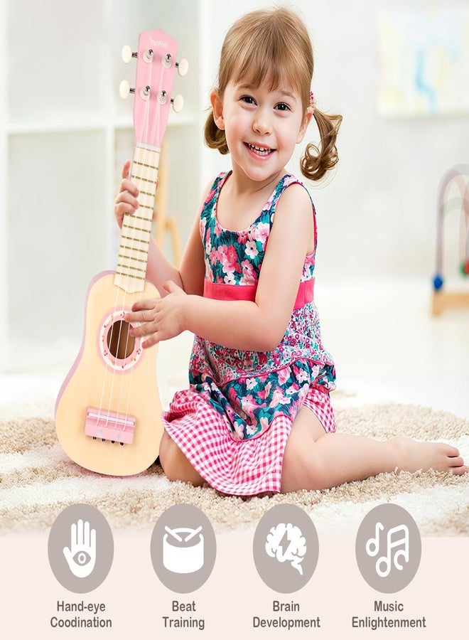 Vanplay Kids Guitar Set for Girls - Toys for 2 3 4 Year Old Girl Birthday Gifts - 7 in 1 Wooden Montessori Musical Instruments with Ukulele/Tambourine/Maracas/Flute for Toddler 2-5(Pink) - Image 5