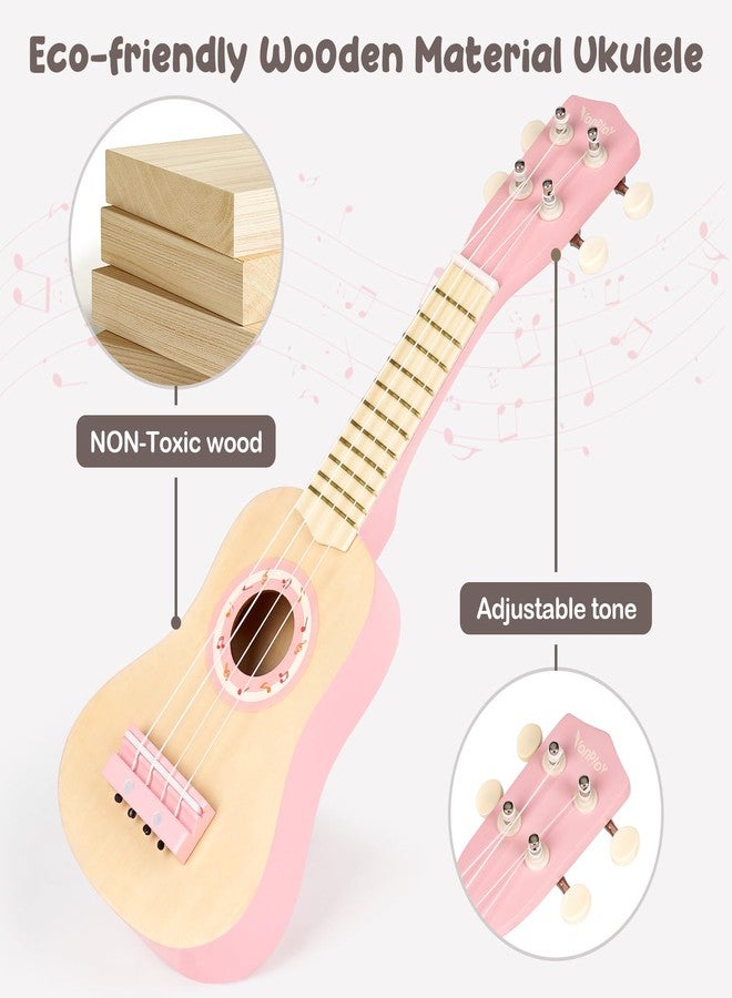 Vanplay Kids Guitar Set for Girls - Toys for 2 3 4 Year Old Girl Birthday Gifts - 7 in 1 Wooden Montessori Musical Instruments with Ukulele/Tambourine/Maracas/Flute for Toddler 2-5(Pink) - Image 4