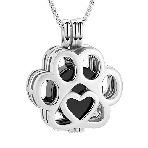 Oinsi Pet Cremation Jewelry For Ashes For Dog/Cat Paw Stainless Steel Memorial Locket Urn Necklace Inside Mini Case Keepsake Cremation Jewelry Women Men (Silver With black) - Image 1