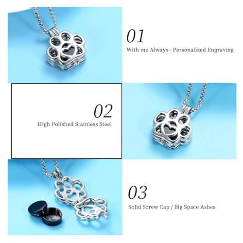 Oinsi Pet Cremation Jewelry For Ashes For Dog/Cat Paw Stainless Steel Memorial Locket Urn Necklace Inside Mini Case Keepsake Cremation Jewelry Women Men (Silver With black) - Image 3