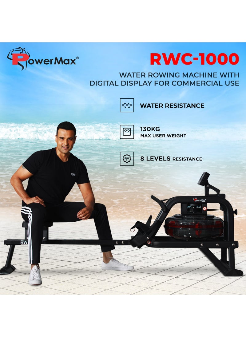 Fitness® Rwc-1000 Water Rowing Machine With Digital Display For Commercial Use,8 Levels Of Water Resistance,Maximum User Weigh Is 135Kg Of Rower