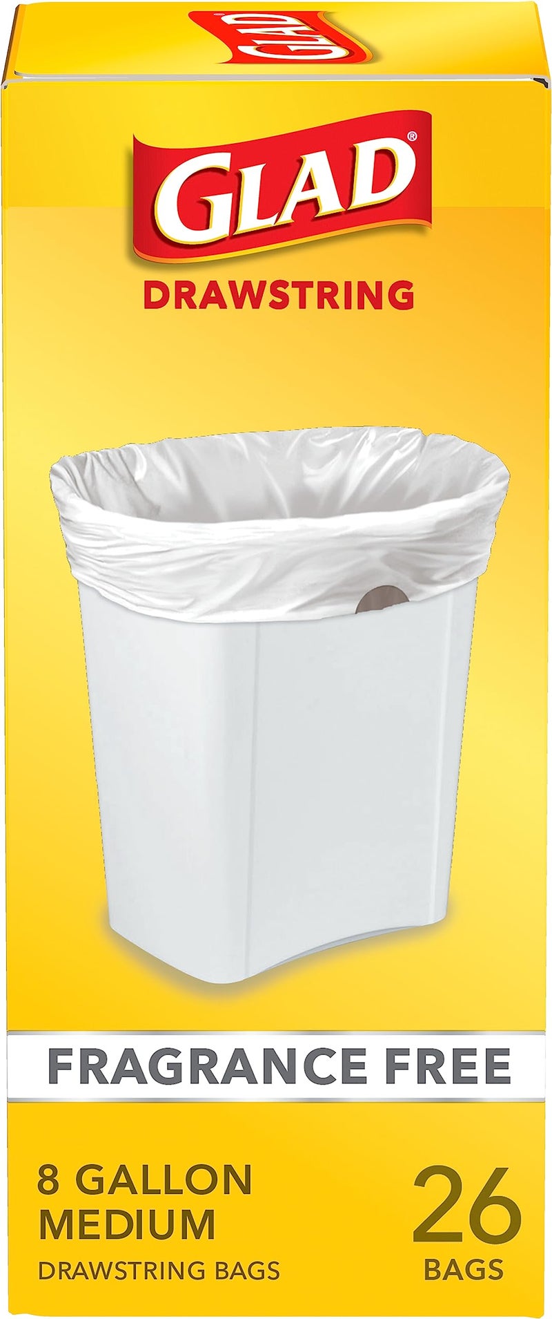 Glad Small Trash Bags 8 Gallon Fragrance Free Garbage Bags Odor Resistant with Drawstring 26 Count