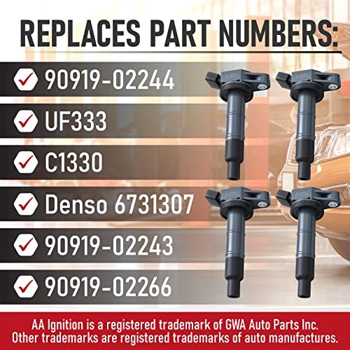 AA Ignition Ignition Coil Pack Set of 4 - Compatible with Toyota, Scion & Lexus Vehicles - Camry, Corolla, Solara, tC, xB, HS250h and more 2.0L, 2.4L models- Replaces 90919-02244, UF333 - Year Models 2001-2012 - Image 3