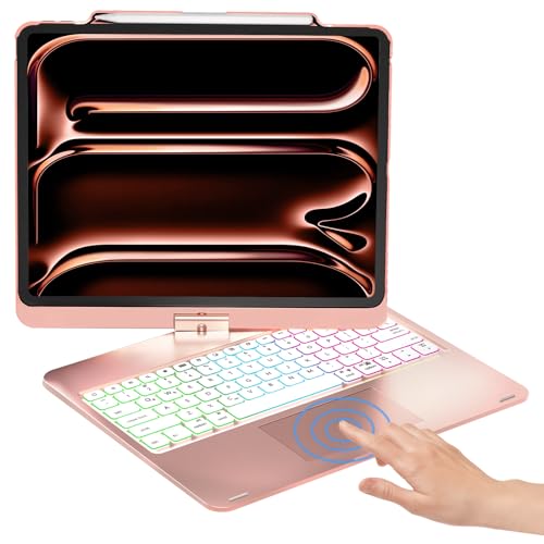 NOKBABO Trackpad Keyboard Case for iPad Pro 13 inch M52025 M42024 iPad Air 13 M4M3M2 iPad Pro 129 6th5th4th3rd 360 Rotatable Rainbow Backlit Pencil Holder Bright Pink - Image 1