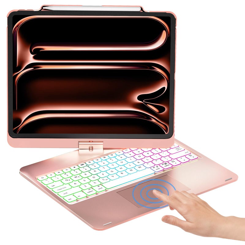 NOKBABO Trackpad Keyboard Case for iPad Pro 13 inch M52025 M42024 iPad Air 13 M4M3M2 iPad Pro 129 6th5th4th3rd 360 Rotatable Rainbow Backlit Pencil Holder Bright Pink - Image 2