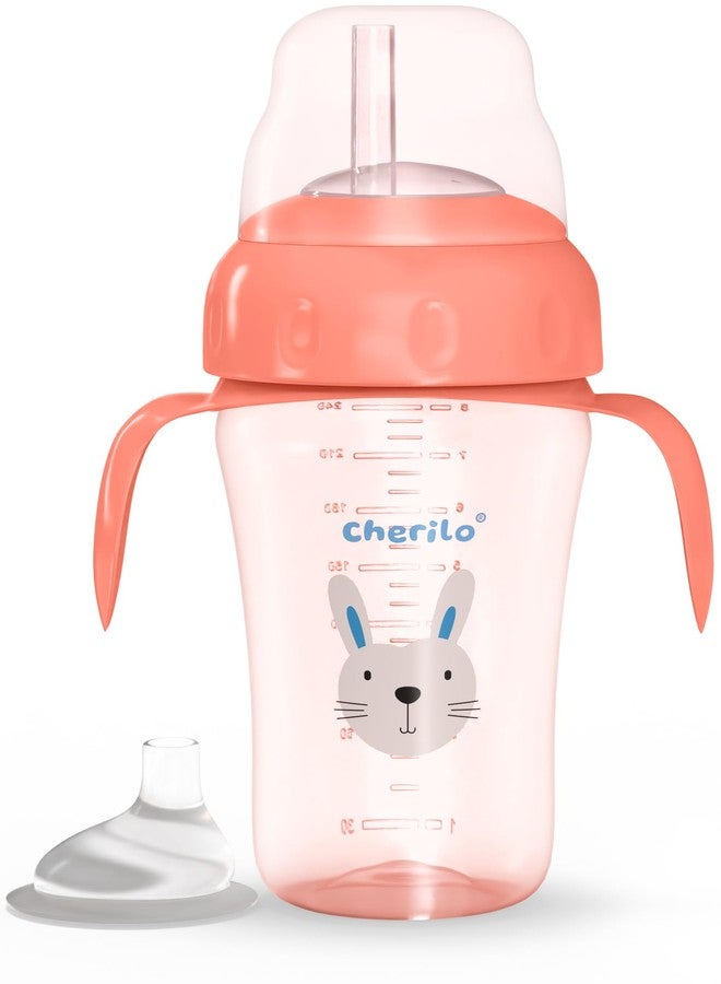 Cherilo زجاجة ماء للأطفال من شيريلو بتصميم الأرنب الصغير، مزودة بفوهة وماصة سيليكون مع مقبض، مانعة للانسكاب، مناسبة للأطفال من عمر 6 إلى 12 شهرًا، غير سامة، خالية من مادة BPA، لون وردي، سعة 300 مل، مناسبة للأطفال من عمر 6 أشهر فما فوق. - Image 1