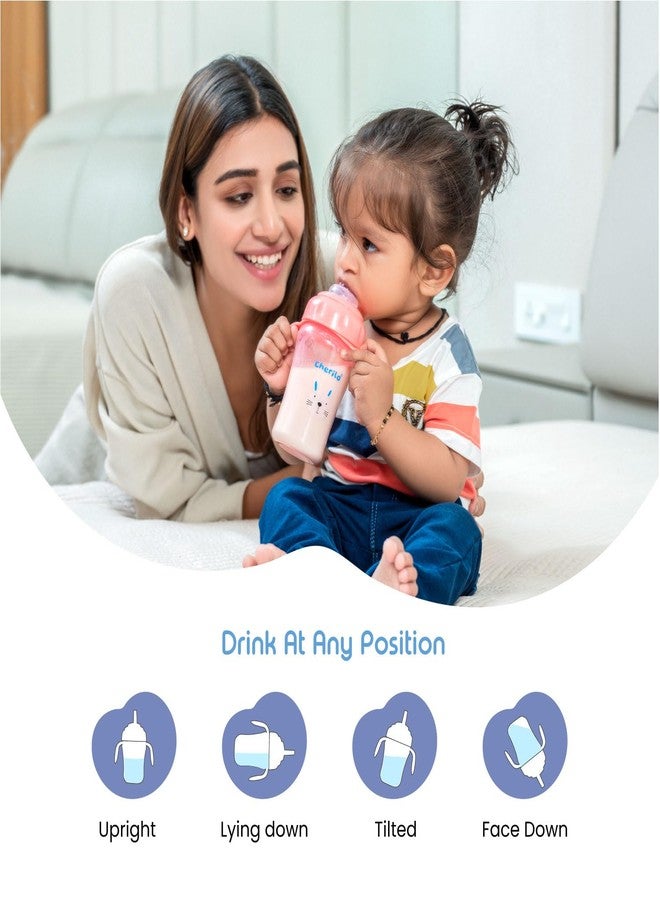 Cherilo زجاجة ماء للأطفال من شيريلو بتصميم الأرنب الصغير، مزودة بفوهة وماصة سيليكون مع مقبض، مانعة للانسكاب، مناسبة للأطفال من عمر 6 إلى 12 شهرًا، غير سامة، خالية من مادة BPA، لون وردي، سعة 300 مل، مناسبة للأطفال من عمر 6 أشهر فما فوق. - Image 4