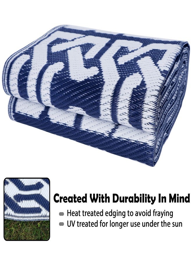 SAND MINE Reversible Mats, Plastic Straw Rug, Modern Area Rug, Large Floor Mat and Rug for Outdoors, RV, Patio, Backyard, Deck, Picnic, Beach, Trailer, Camping, Dark Blue & White, 5' x 8' - Image 4