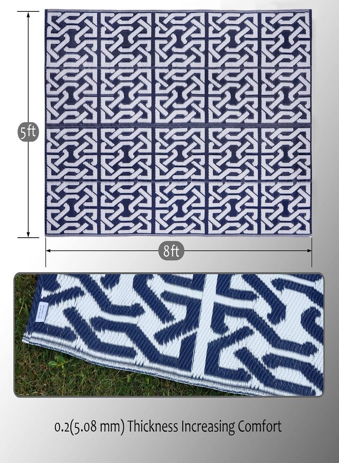 SAND MINE Reversible Mats, Plastic Straw Rug, Modern Area Rug, Large Floor Mat and Rug for Outdoors, RV, Patio, Backyard, Deck, Picnic, Beach, Trailer, Camping, Dark Blue & White, 5' x 8' - Image 2