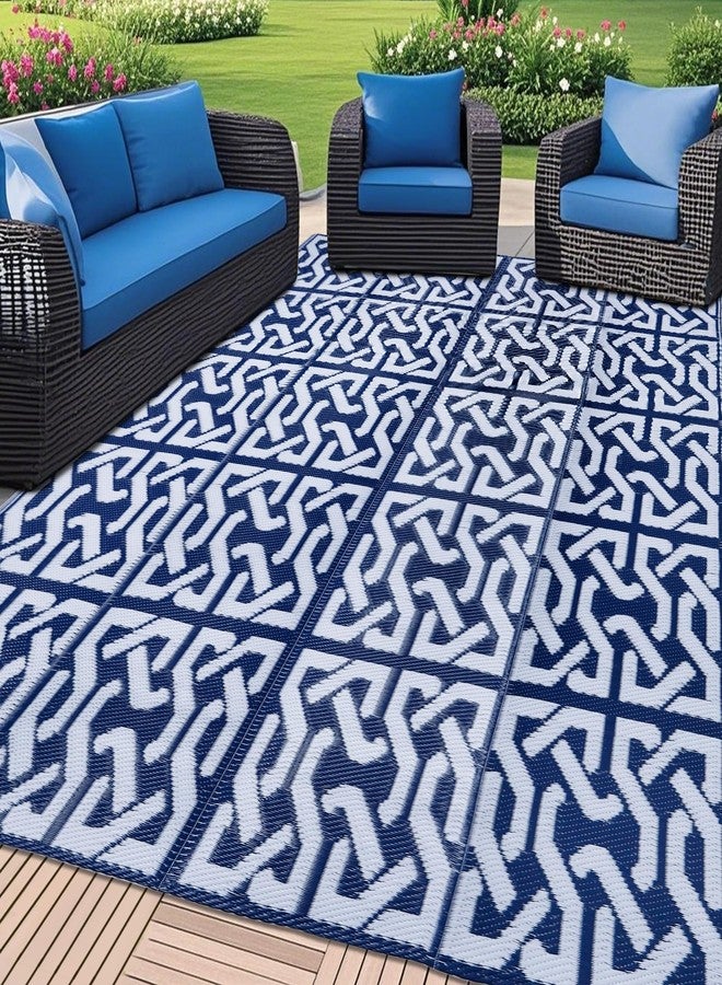 SAND MINE Reversible Mats, Plastic Straw Rug, Modern Area Rug, Large Floor Mat and Rug for Outdoors, RV, Patio, Backyard, Deck, Picnic, Beach, Trailer, Camping, Dark Blue & White, 5' x 8' - Image 1