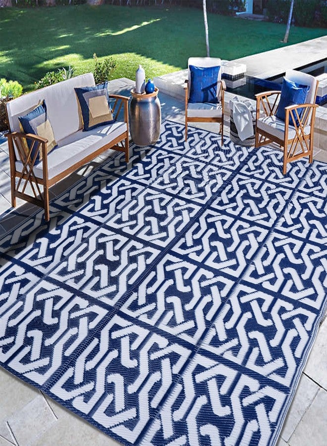 SAND MINE Reversible Mats, Plastic Straw Rug, Modern Area Rug, Large Floor Mat and Rug for Outdoors, RV, Patio, Backyard, Deck, Picnic, Beach, Trailer, Camping, Dark Blue & White, 5' x 8' - Image 5