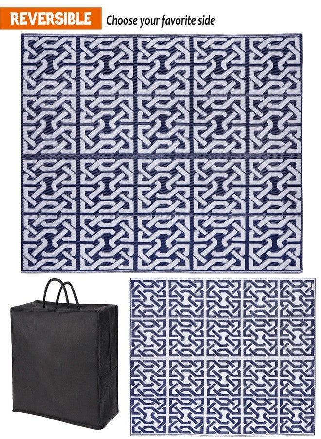 SAND MINE Reversible Mats, Plastic Straw Rug, Modern Area Rug, Large Floor Mat and Rug for Outdoors, RV, Patio, Backyard, Deck, Picnic, Beach, Trailer, Camping, Dark Blue & White, 5' x 8' - Image 3