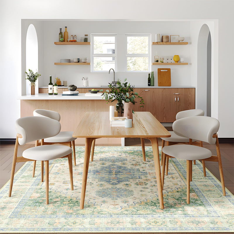 MUJOO 5x7 Area Rugs Washable,Boho Rug for Living Room Bedroom Dining Room Office,Large Throw Carpet,Non Slip Big Soft Indoor Low Pile Light Green and Blue - Image 3