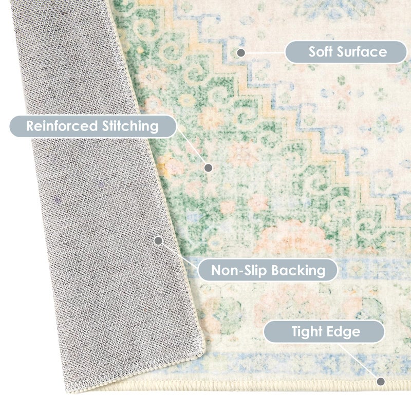 MUJOO 5x7 Area Rugs Washable,Boho Rug for Living Room Bedroom Dining Room Office,Large Throw Carpet,Non Slip Big Soft Indoor Low Pile Light Green and Blue - Image 5